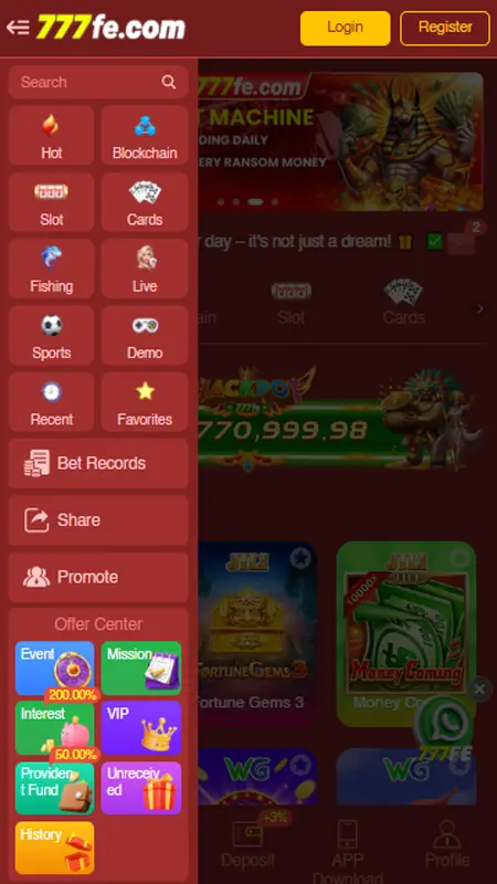 777Fe Game Menu – Navigation Options for Games, Wallet, and Profile